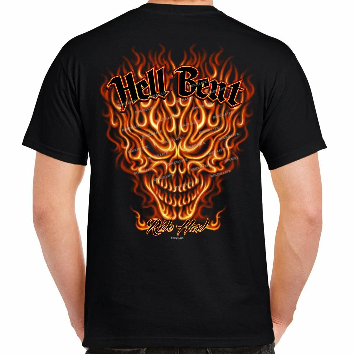 Hell Bent Ride Hard Flaming Skull Motorcycle Biker T-Shirt no Harley XXL