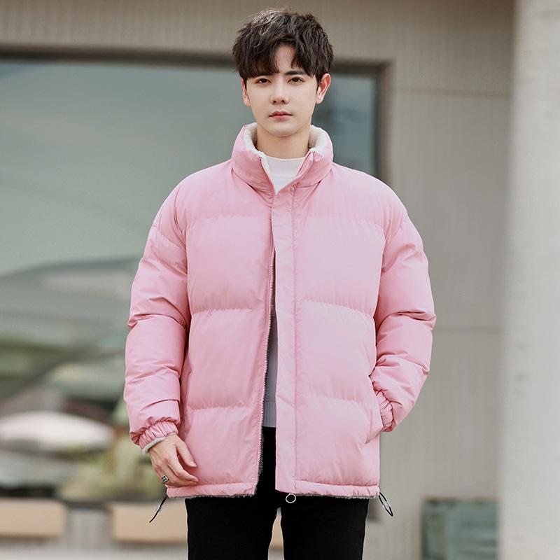 

2025 осень и зима новая одежда с хлопковой подкладкой и воротником-стойкой, сумка для одежды, городская трендовая марка, парные модели, двусторонние велюровые куртки с хлопковой подкладкой 5XL розовый