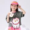 B. Duck Children's Clothing Girls' Summer New Short Sleeved Top Cute and Playful Cat T-shirt for Middle and Small Children