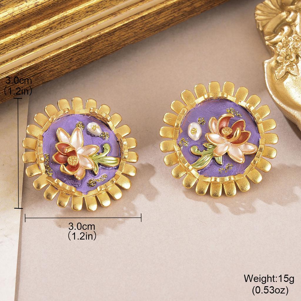 Monet Oil Painting Series Love Earrings Natural Pearl Flower Stud Earrings High Sense Personality Retro Fringed Earrings Women
