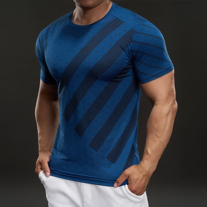 5868052 Summer 2025 American Casual Short-sleeved Fashionable Sports Slim Elastic Fitness Outdoor T-shirt Men