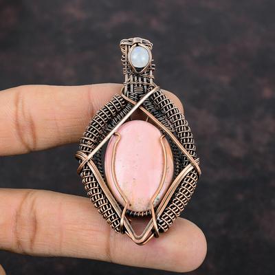 Pink Opal Gemstone Pendant Copper Wire Wrapped Pendant Handmade Pendant Copper Jewelry Rainbow Moonstone Pendant Wire Wrap Jewelry For Gift
