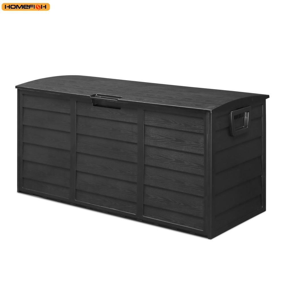 75gal 280L Outdoor Garden Plastic Storage Deck Box Chest Tools Cushions Toys Lockable Seat BLACK