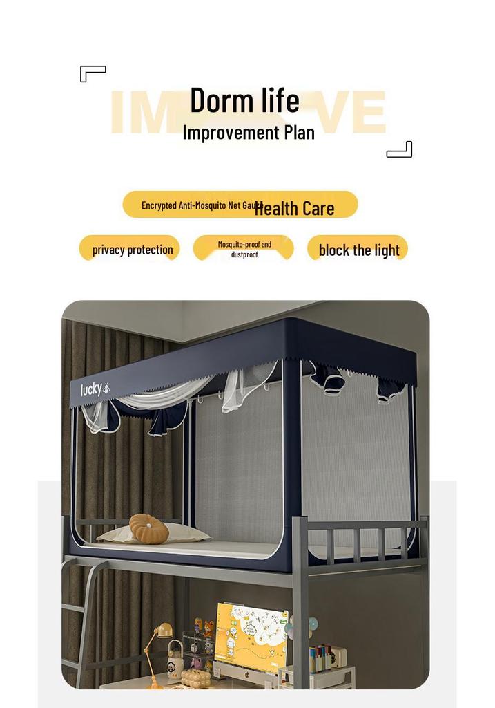 Wow Oh Dorm Blackout Bed Curtains with Mosquito Nets - Privacy & Insect Protection for Bunk Beds In College Dorms