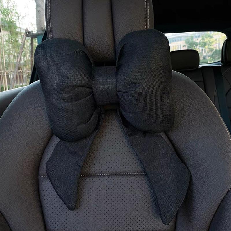 Ribbon Bow Linen Red Car Headrest Waist Neck Pillow New Car Seat Pillow Lumbar Support Women's Car Interior Accessories