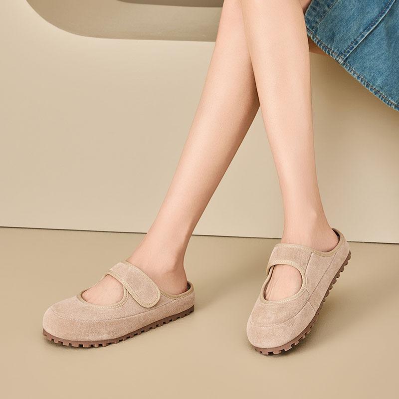 Mary Jane Women's Shoes Spring New Comfortable Matte Leather Leather Cute Velcro Light Mouth Yellow Slippers
