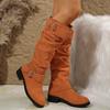 Women's Wide Width Stacked Riding Boots, Chunky Heel Western Cowboy Boots, Retro Slim Long Boots for Women