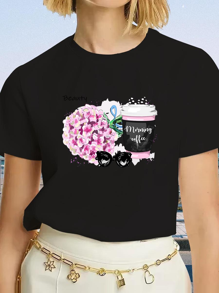 

Coffee Hot Sales Printed Female Tshirt Women Fashion Graphic Printed T-Shirt Harajuku Korean Style Short Sleeves Clothes Female S