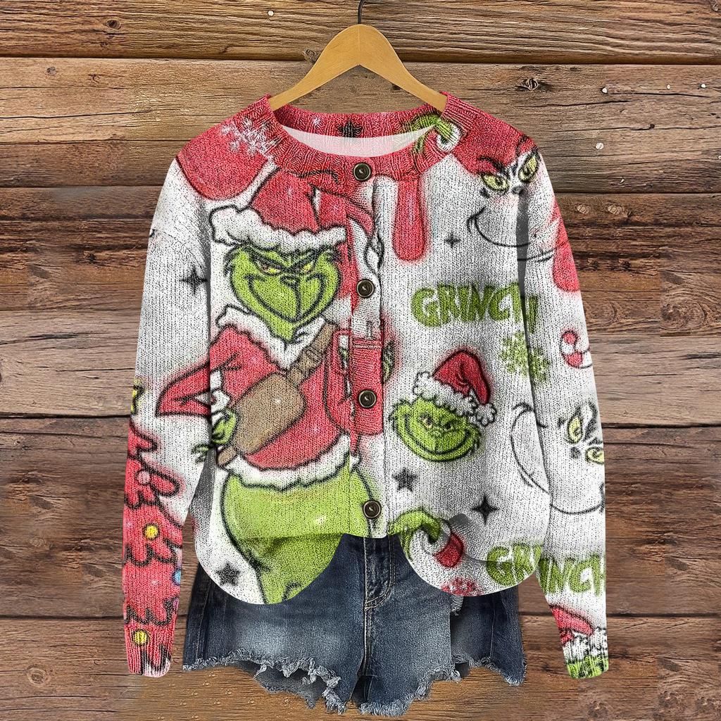 Women's Round Neck Top Printing Thickened Plush Cashmere Warm Long Top