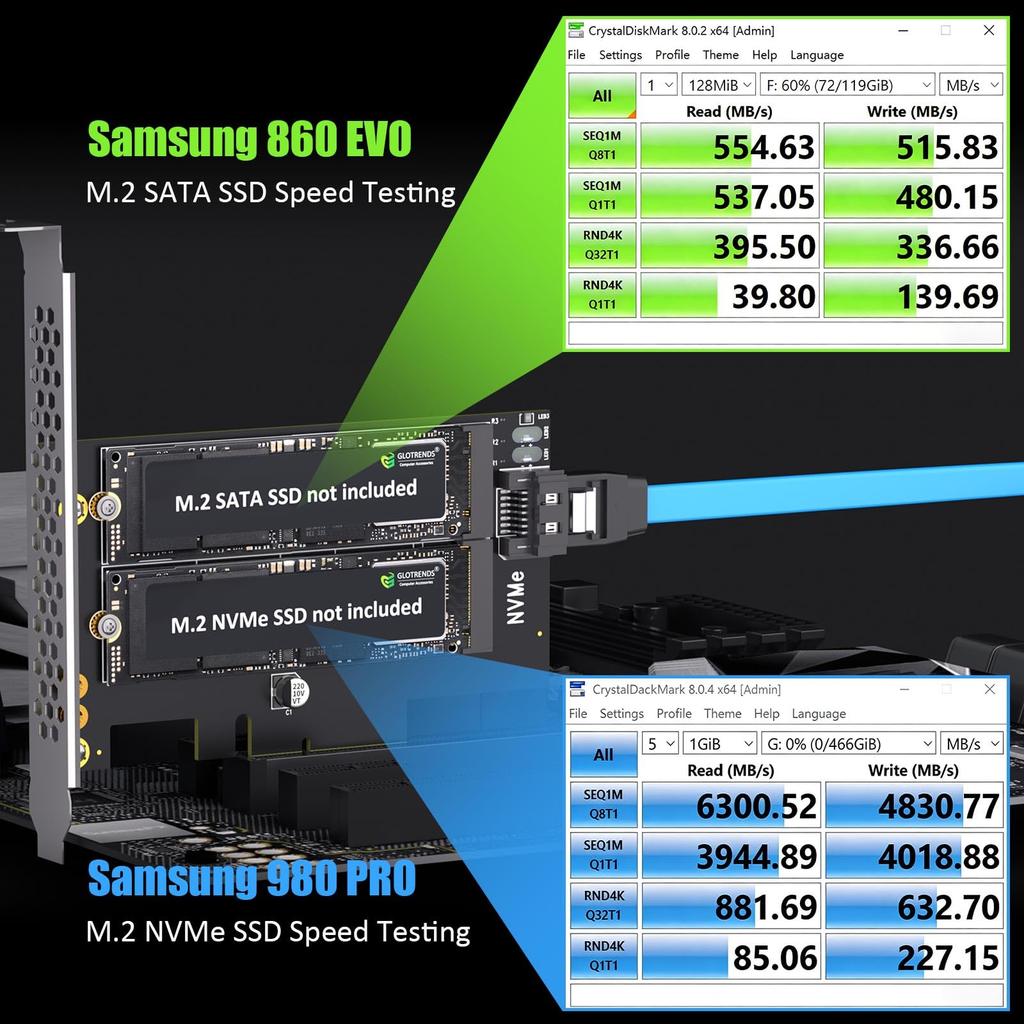 GLOTRENDS PA12 PCIe Conversion Supports one NVMe SSD and one SATA M.2 Adapter M.2 M.2 SSD.