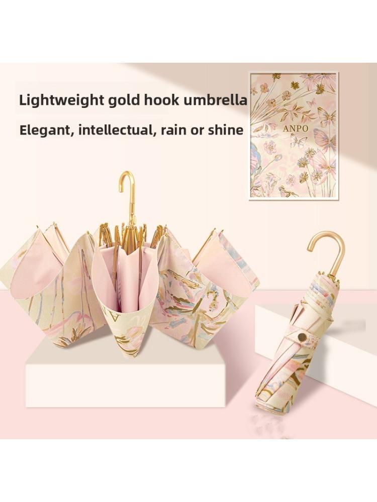 Stylish Double Layer Black Coated UV Protection Sun Umbrella Foldable for Women Rain or Shine
