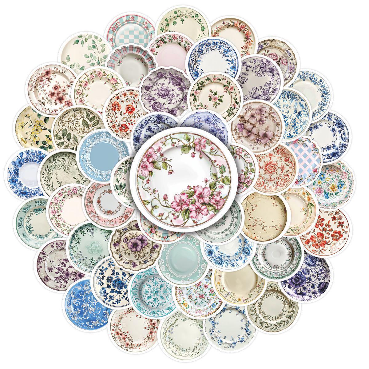

50 New Retro Floral Dinner Plate Stickers for Notebook Decoration No