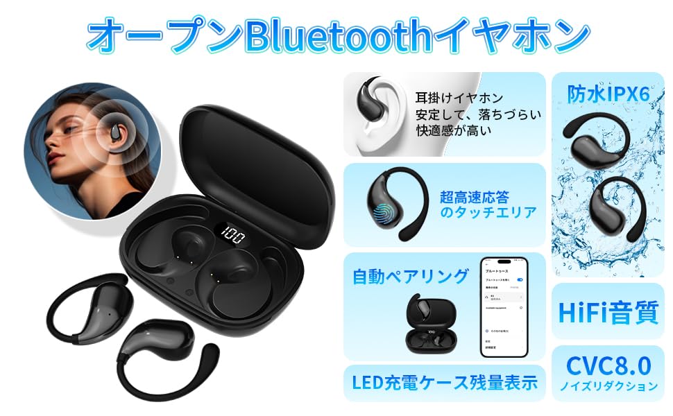 Wireless Earbuds Earphones with Bluetooth Evolution of Bone Air No Ear Sound Leakage LED Up to 80 Hours of Sound Instant Touch Compact and Compatible