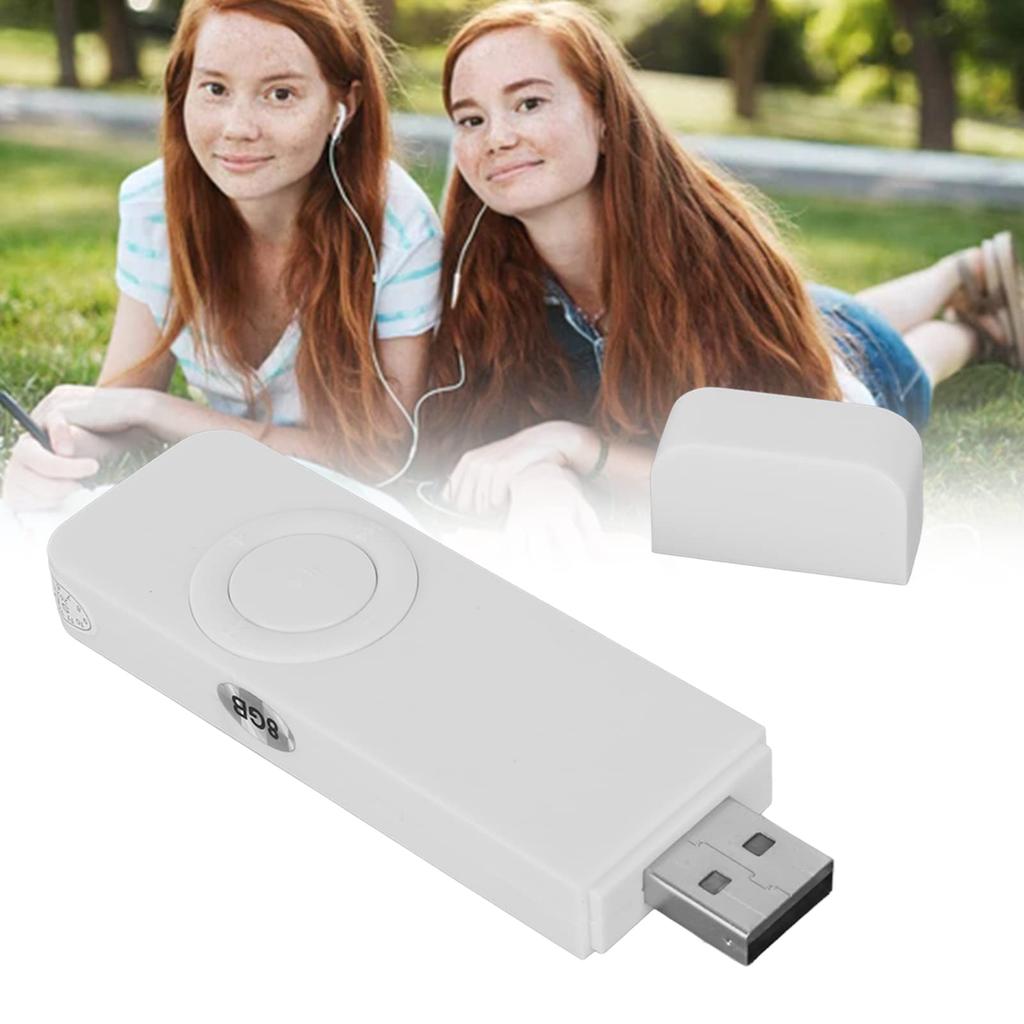 USB MP3 Player, 8GB Portable Audio Music Player with Headphones and Strap, HiFi Lossless Sound, Kids MP3 Music Player for Running (White)