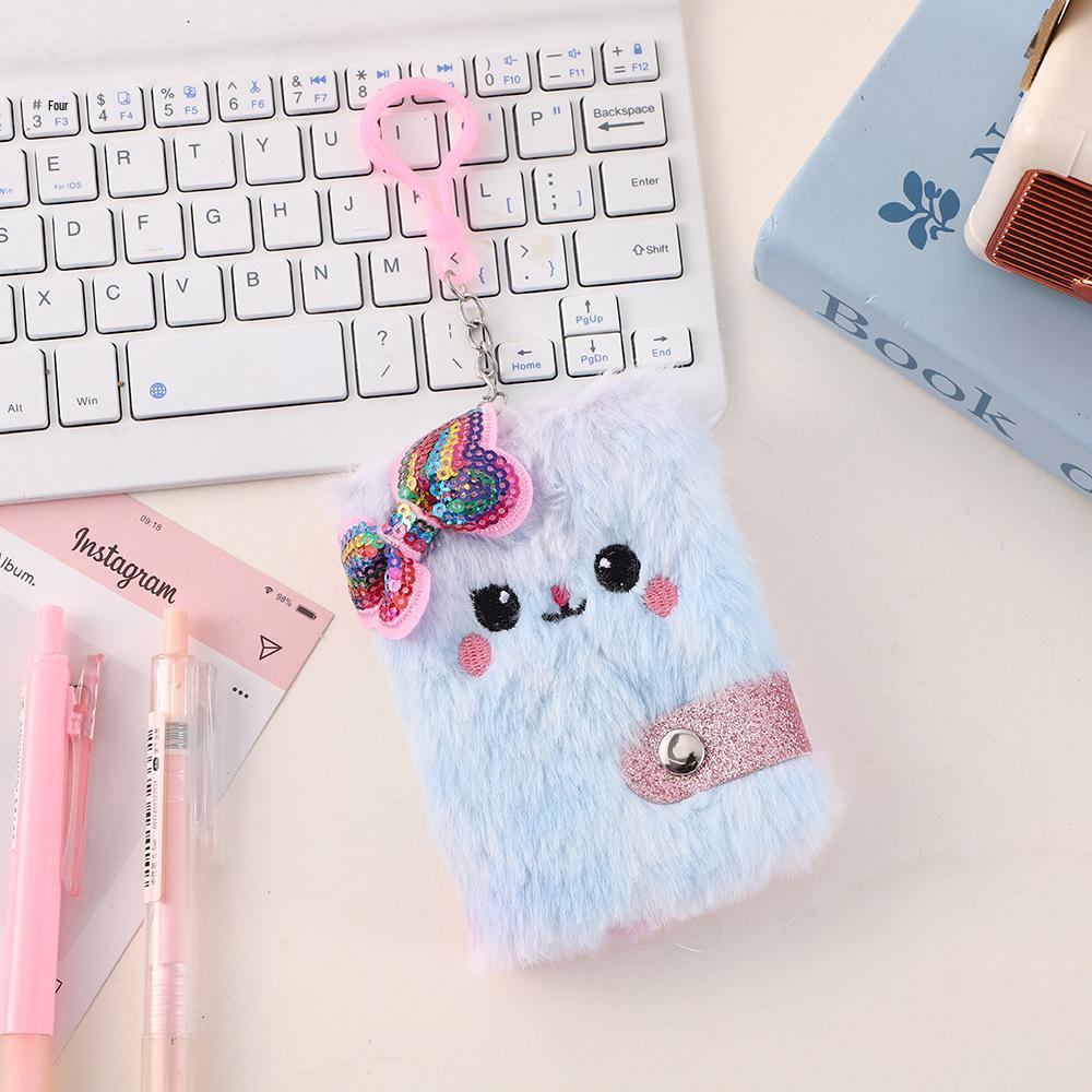 Plush Mini Notebook with Hook - Portable Durable Cute Kitten & Puppy Diary with Sticky Notes