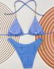 Women's Swimwear Solid Color Halter Neck Strap Triangle Bag Sexy Chain Bikini Set Beachwear Bathing Suits