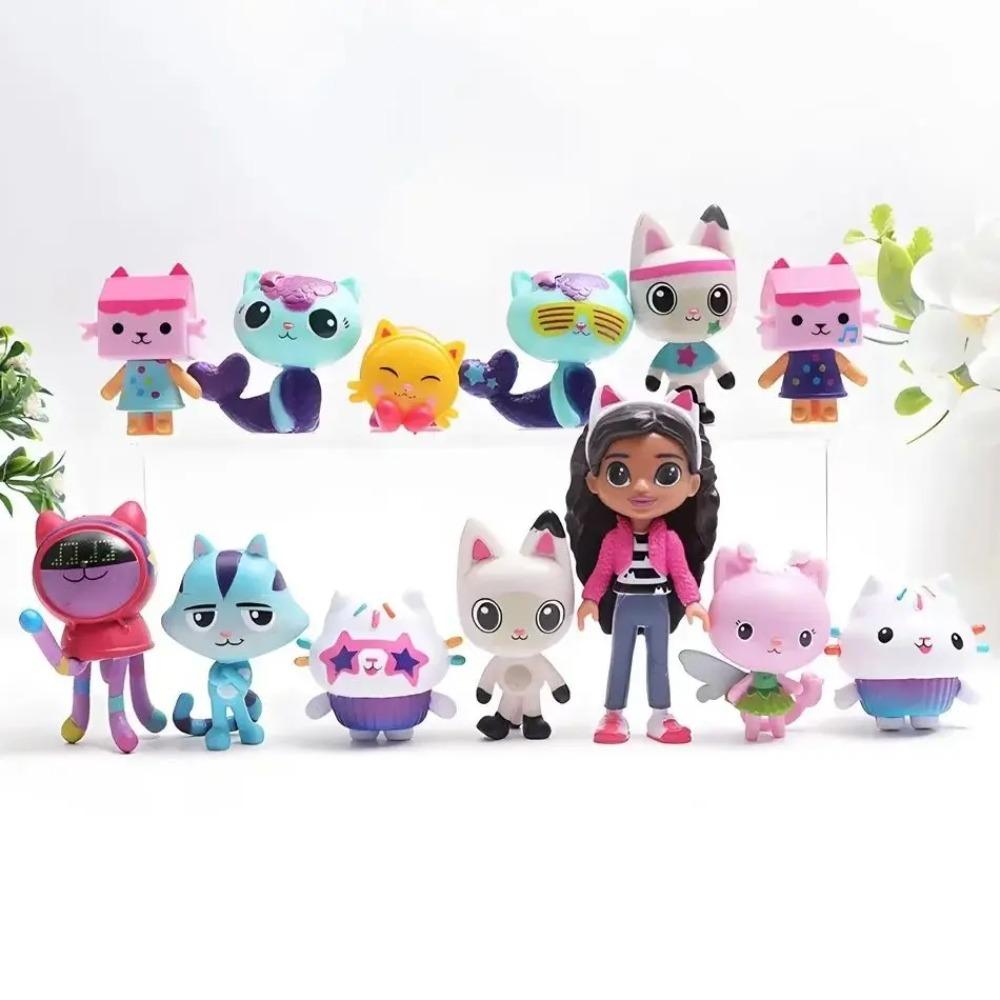 13 Pcs/set Gabby Dollhouse Anime Characters Car Smile Cat Hug Gaby Girl Doll Cartoon Children Gift Christmas Birthday Toy