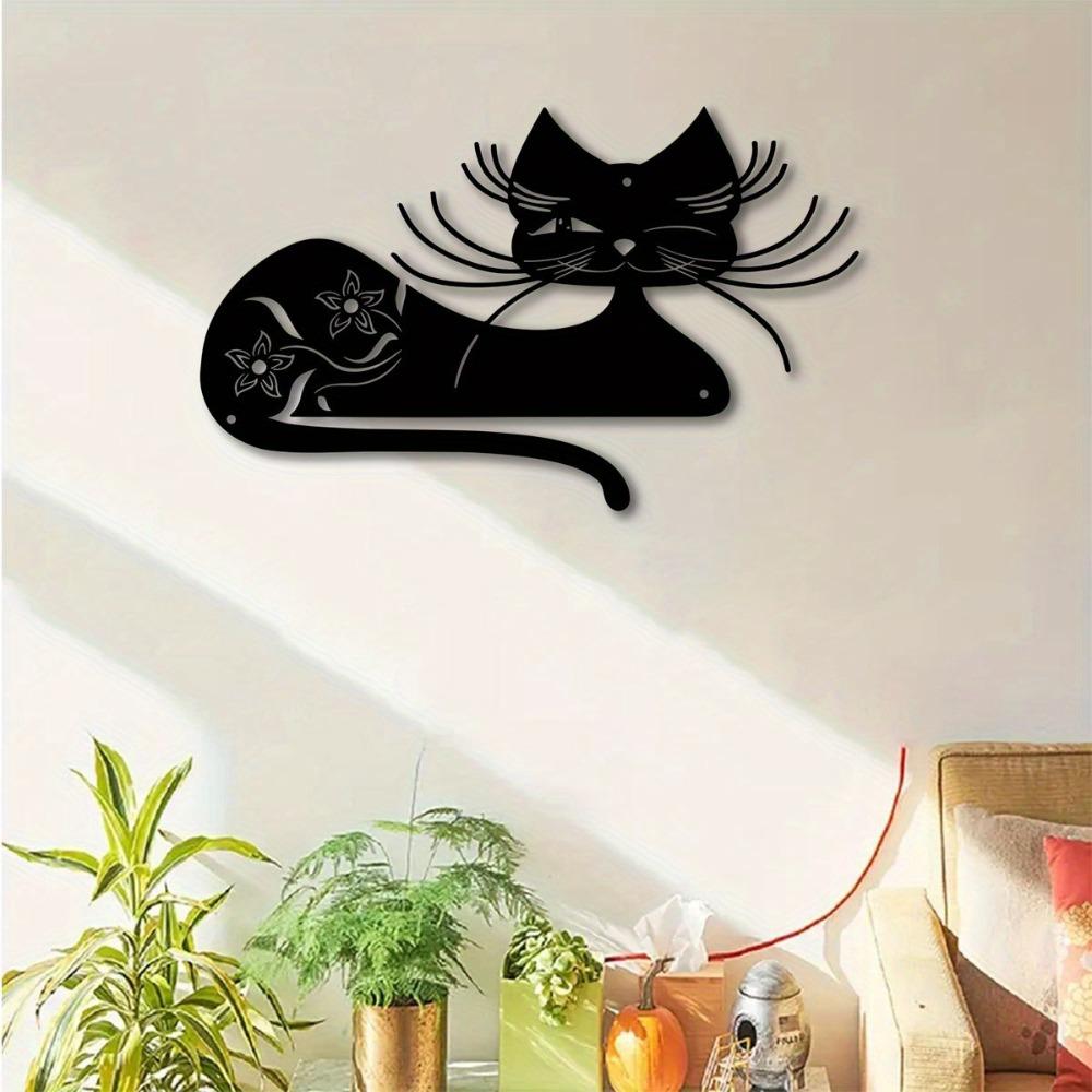 Black Metal Cat Wall Art 11.81 inch Iron Sculpture Indoor Outdoor Garden Patio Living Room Balcony Decor No Power Required Home Statue