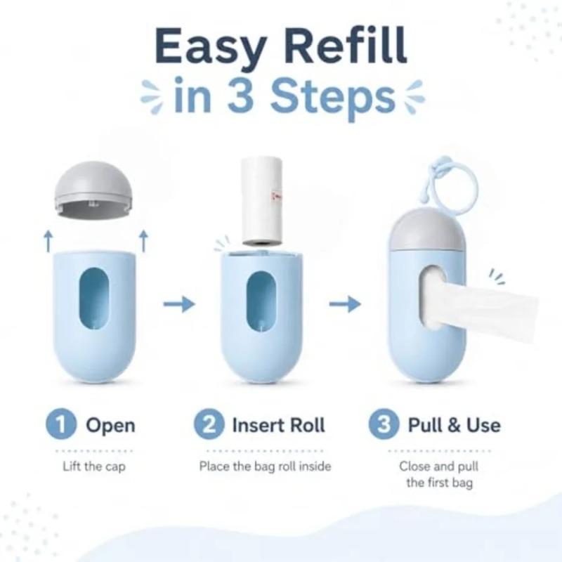 Portable Dog Poop Bag Dispenser with 15 Poo Bags, Hanging Dog Waste Bag Holder for Dog Walking, Pet Garbage Bags
