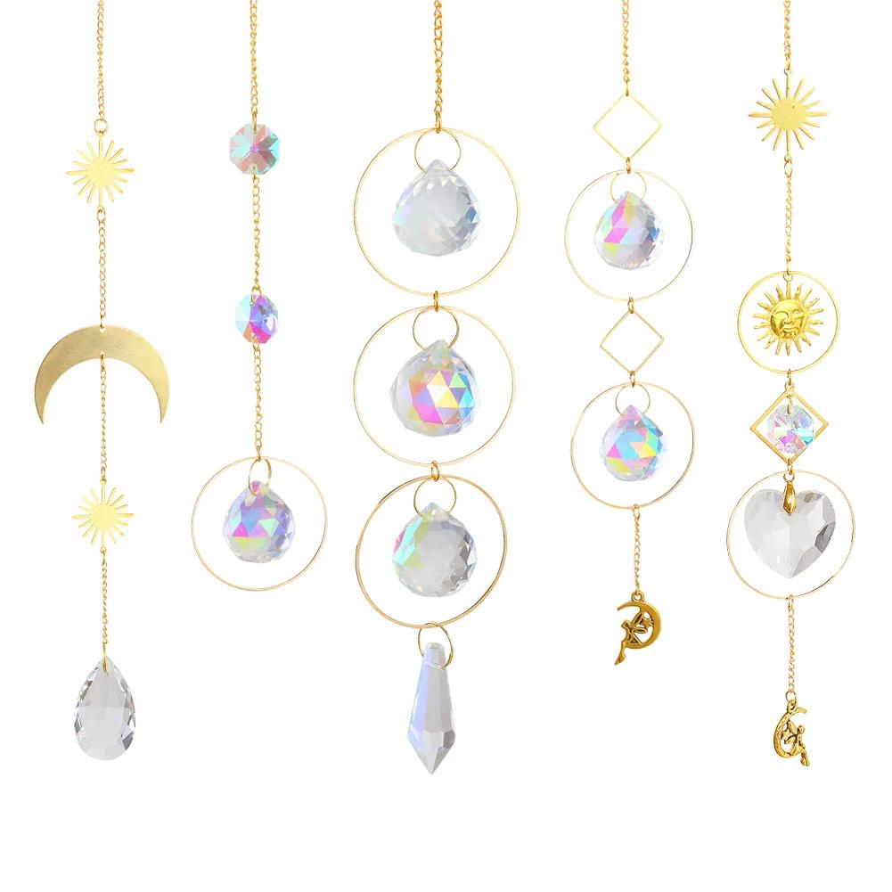 Moon Star Crystals Wind Chime Prism Sun Catchers Handmade Jewellery Garden Hanging Pendant Ornament Window Curtain Home Decor