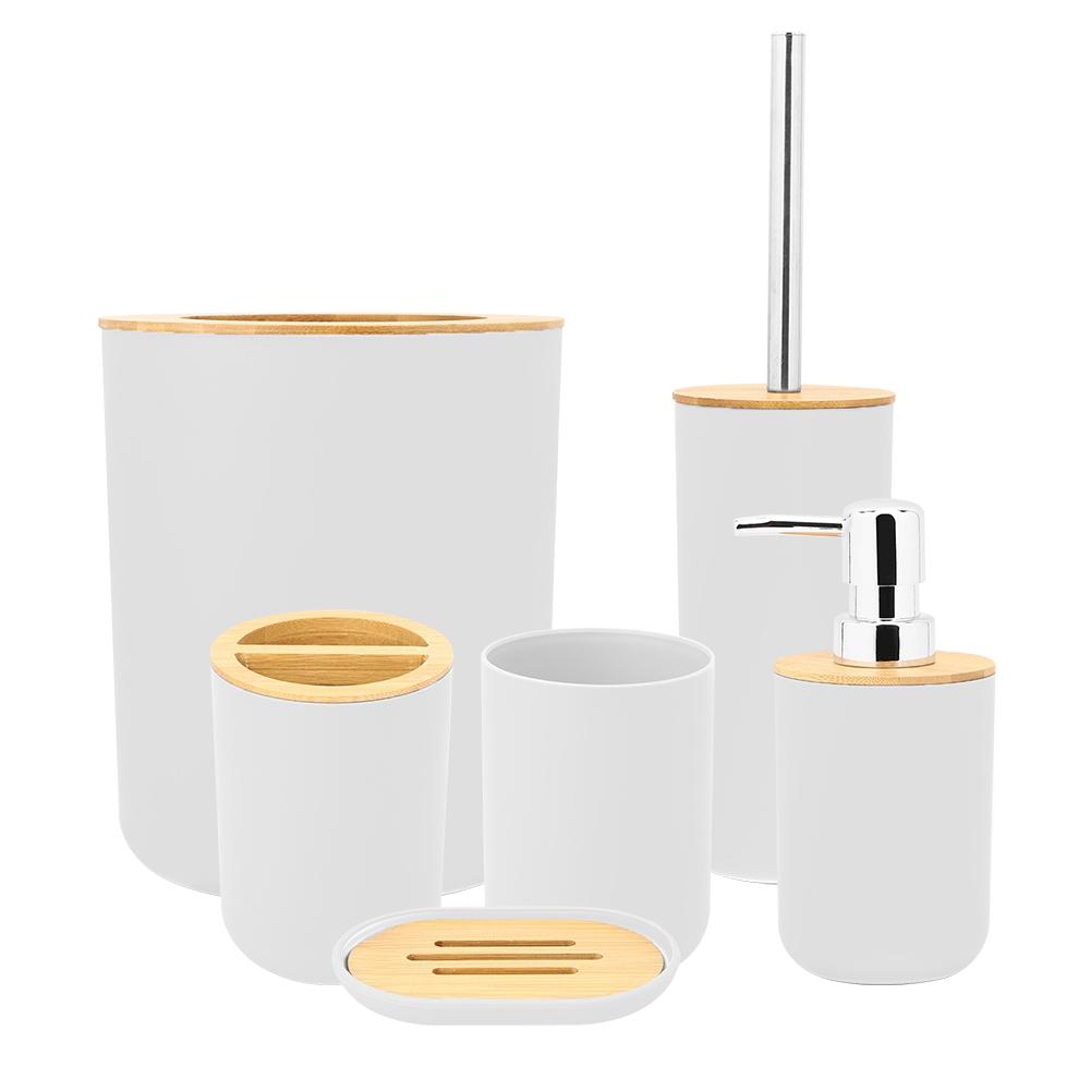ZK20 6Pcs/Set Household Bathroom Soap Box Toothbrush Holder Rinse Cup Lotion Bottle Accessories Kit