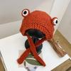 Frog Knitted Wool Hat for Women In Autumn and Winter Versatile Cute Korean Style Headdress Winter Headgear Cuckold Trendy Ear Cup