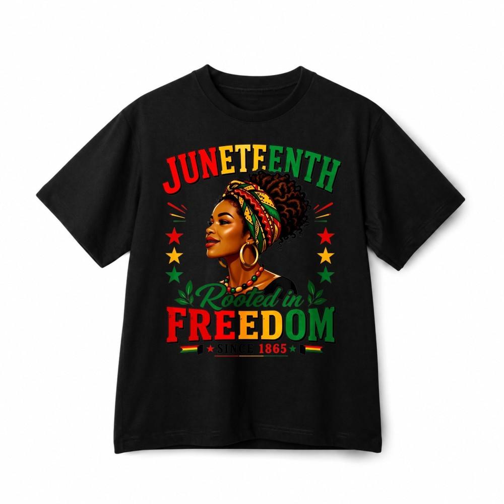 Juneteenth Rooted In Freedom Graphic T-Shirt Cultural Pride Celebration Tee L