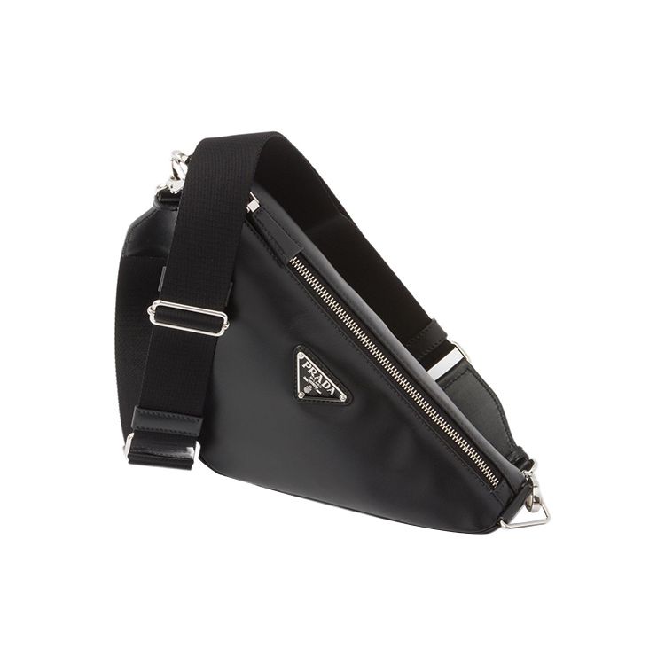 Prada Logo Smaltato Triangolare Tracolla in Tessuto Regolabile e Rimovibile Borsa a Tracolla in Pelle Borse da Uomo Nera 2VH155_ASK_F0002_V_OLO