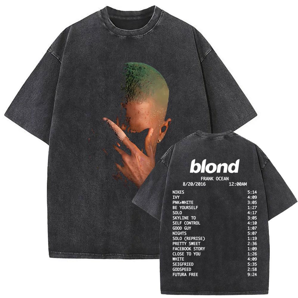 Washed Rapper Frank Vintage Oversized T Shirts Men Ocean Hip Hop Trend T Shirt Blond Pop Music Tshirts Male Fashion Streetwear
