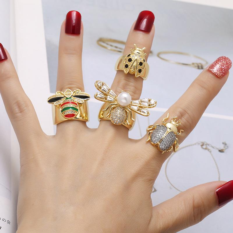 Simple Bee Statement Women Rings Copper Gold Plated Beetle Insect Open Wide Ring  Jewelry