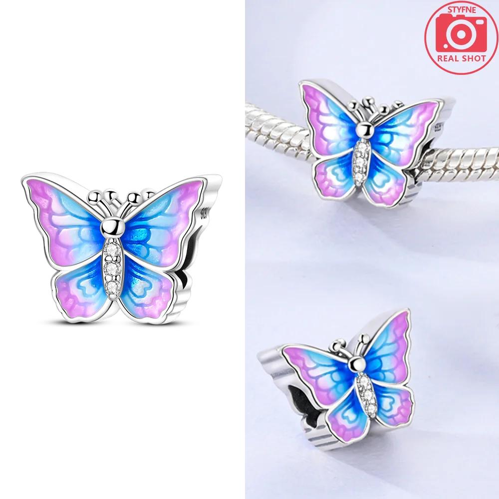 Colorful Butterfly Sparkling Zircon Fashion Copper Charms Beads Fit Qikaola Original Bracelets Diy Anniversary Jewelry