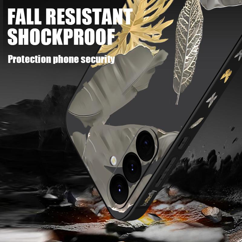 Withered Leaves Patterned Silicone Phone Cover For Samsung Galaxy A56 A17 A26 A16 A36 A55 A54 A53 A15 S24 S25 S25 S22 S23 Plus Lanyard Soft Cover