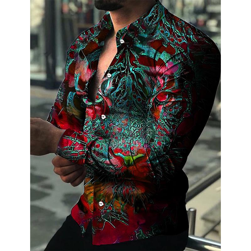 3D Print Animal Tiger Graphic Shirts Casual Long Sleeve Oversized Button Down Shirts For Men Fashion Designer Comfortable Blouse