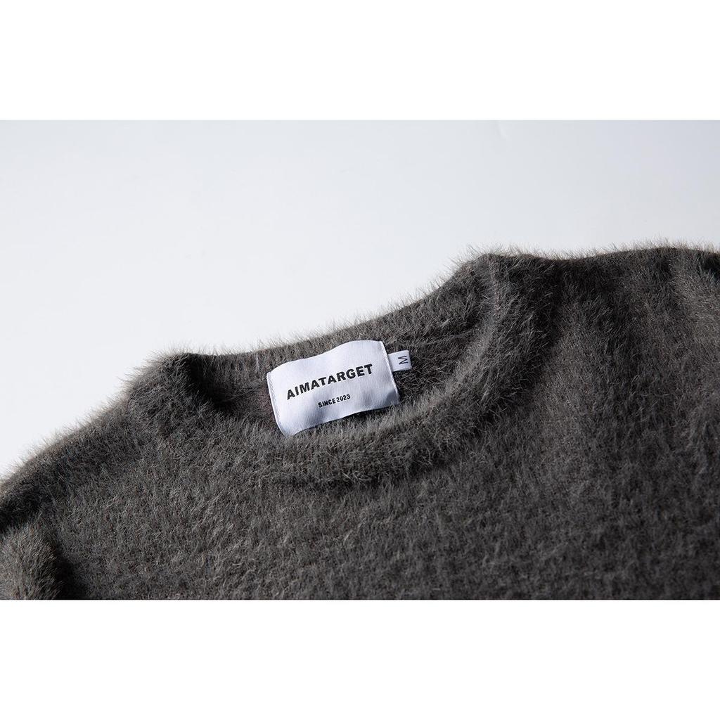 AIMATARGET Unisex Retro Zimní svetr z umělé norkové kožešiny, Pletený top s kulatým výstřihem