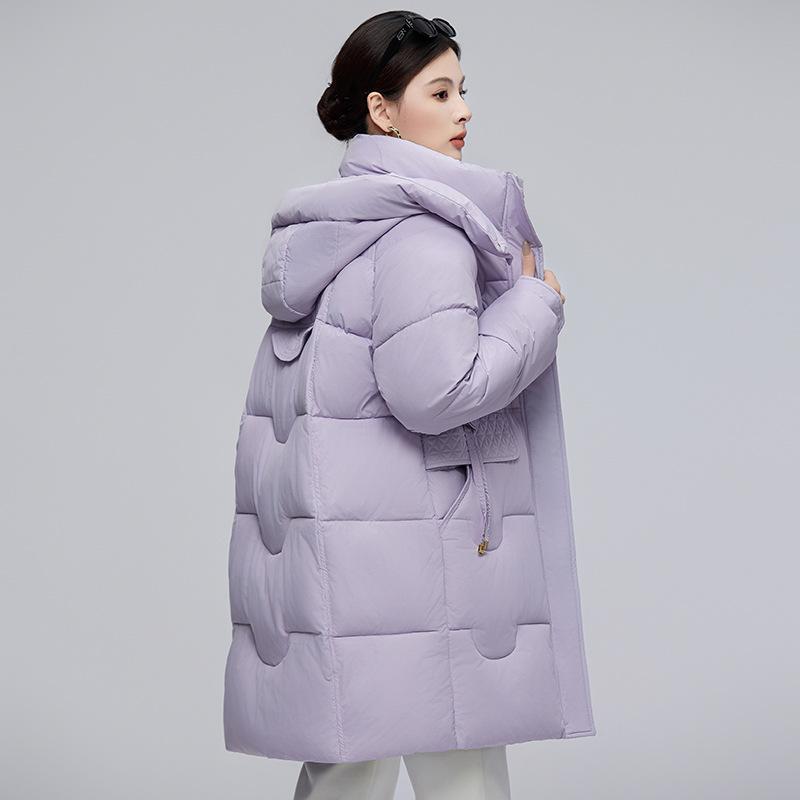 Neue lockere Kapuzen-Daunen-Baumwolljacke für Damen Mittellange Winter-Graphen-Baumwolljacke für den Winter