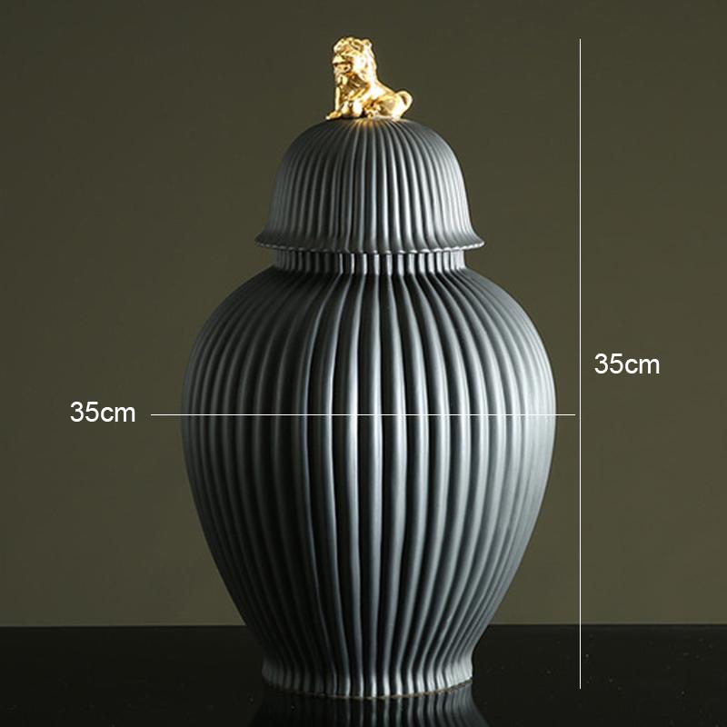 Chinese Ceramic Storage Jar Decoration Vase Household Sealed Jar Modern Living Room Decoration Creative Lion Cover Ginger Jar