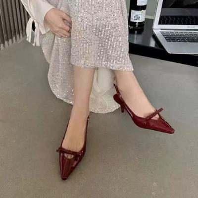 New Beautiful Bow Leather High Heels Women's Stiletto with High Heels Sandals Pointed Sandals Single Shoes