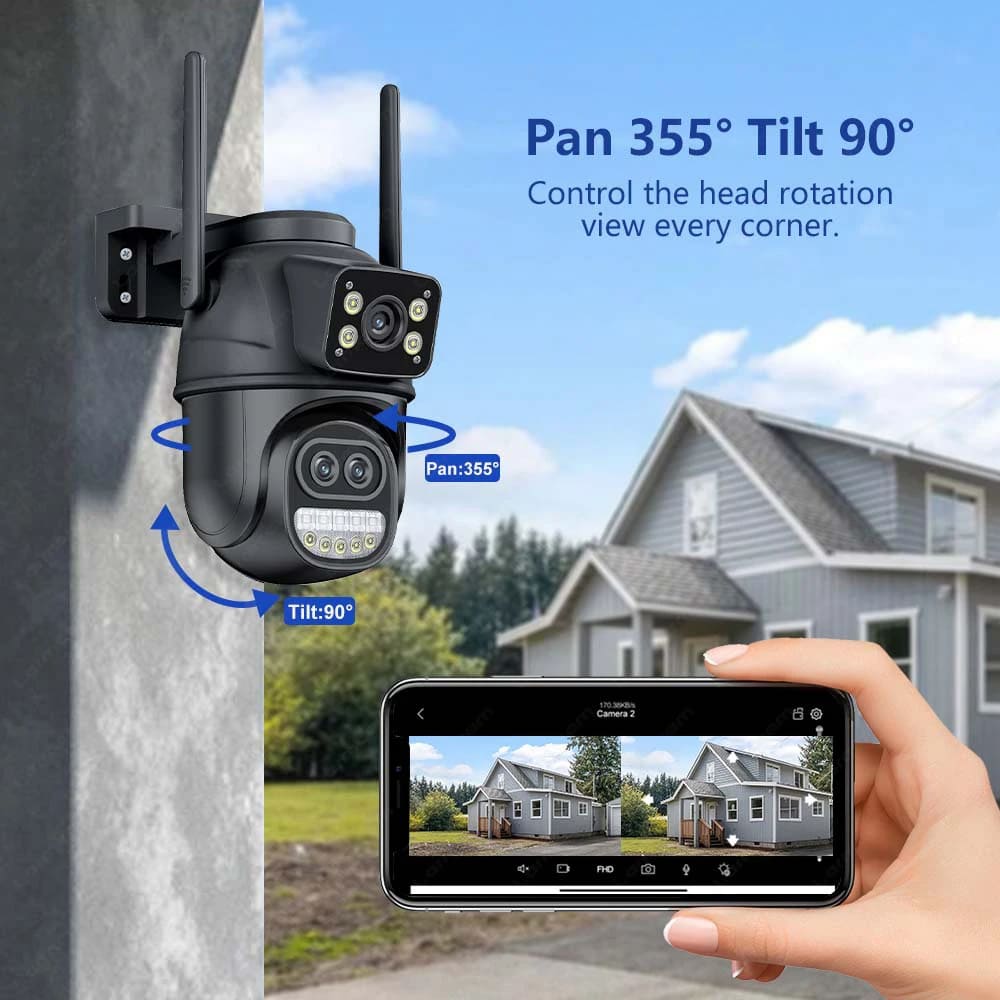 2025 New 12MP 6K WiFi IP Camera Outdoor Three Lens Dual Screens 8X Zoom CCTV PTZ Video Cam Auto Tracking Security Protection Surveillance