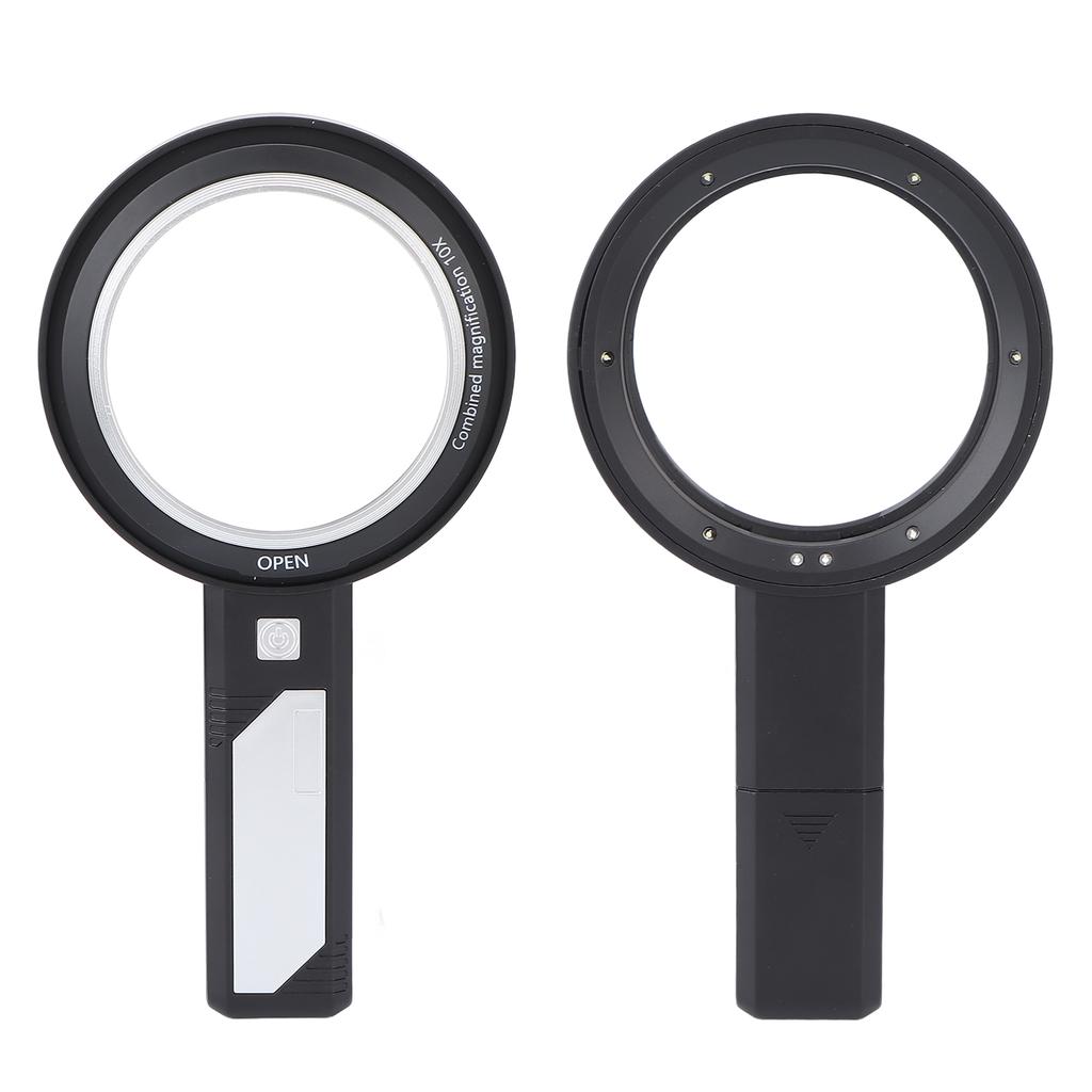 5X 10X Handheld Magnifying Glass Ergonomic Handle 6pcs LED Light Reading Magnifier for Elder