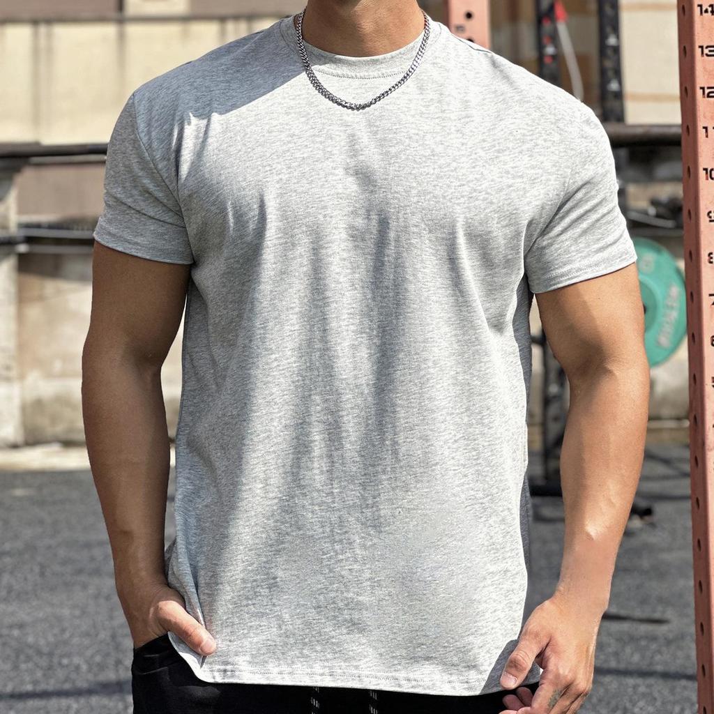 Men's Athletic T-Shirt with Shoulder Pads and Cuffs for Running and Fitness - Solid Color, American Style