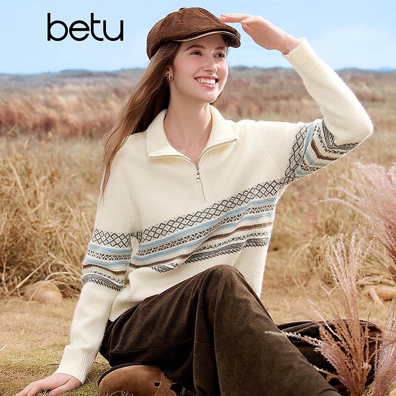 betu Women's Fair Isle Jacquard Half-Zip Pullover Sweater