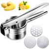 Potato Ricer - High-Quality Stainless Steel, 3 Interchangeable Discs - Manual Potato Ricer, Easy To Clean