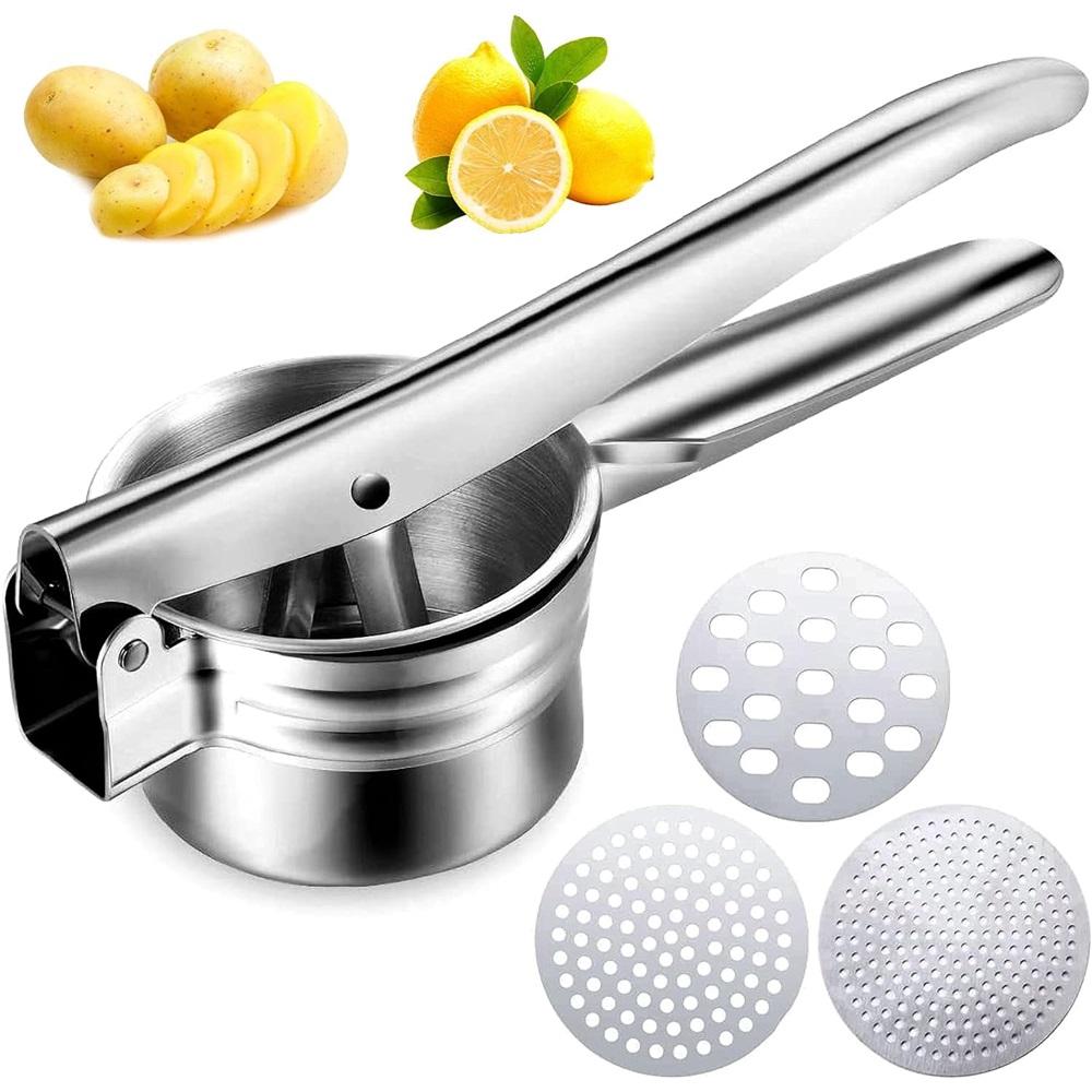 Potato Ricer - High-Quality Stainless Steel, 3 Interchangeable Discs - Manual Potato Ricer, Easy to Clean