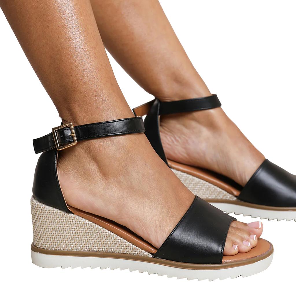 Where's That From Womens/Ladies Dusk Buckle PU Ankle Strap Wedge