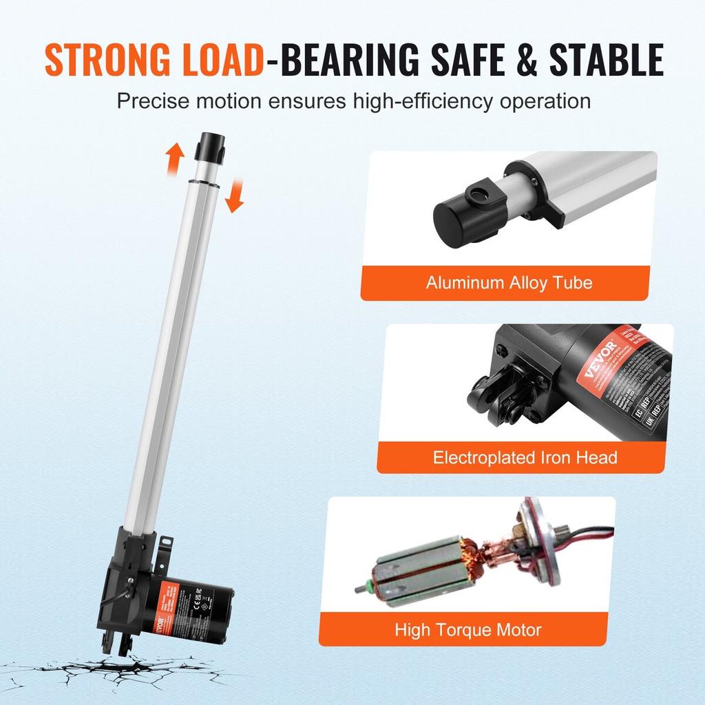 Linear Actuator 12V 16In Heavy Duty 1320lbs/6000N 0.19"/s IP44 Protection
