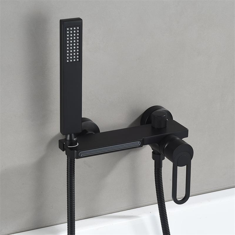 Tuqiu Black Bathtub Shower Set Hot Cold Gray Bathroom Shower Faucet Chrome Bathroom Foldable Shower Faucet set Brass