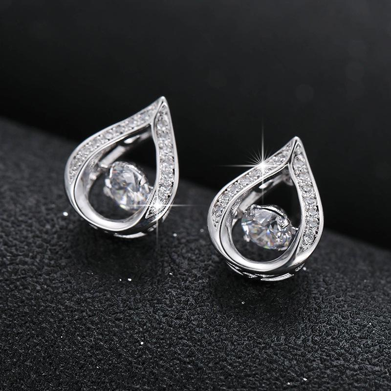 Geometric Diamond Inlaid Hollow Copper Stud Earrings for Women
