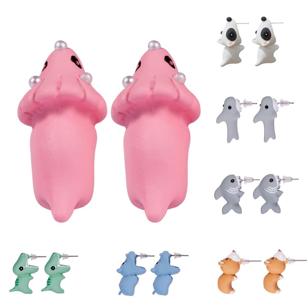 1 Pair Of Resin Earrings Handmade Cute Animal Piercing Earrings Stud Earrings For Women Girls
