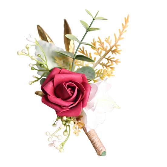 Lapela de Terno Masculino Flor Artificial Pulseira de Pulso Reutilizável Pulseira Floral Alta Simulação Versátil Celebração de Negócios Lapela