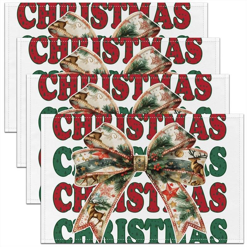 New Christmas Linen Square Placemat - Festive Party Tablecloth Decor, Beautify Coffee Table Mat.